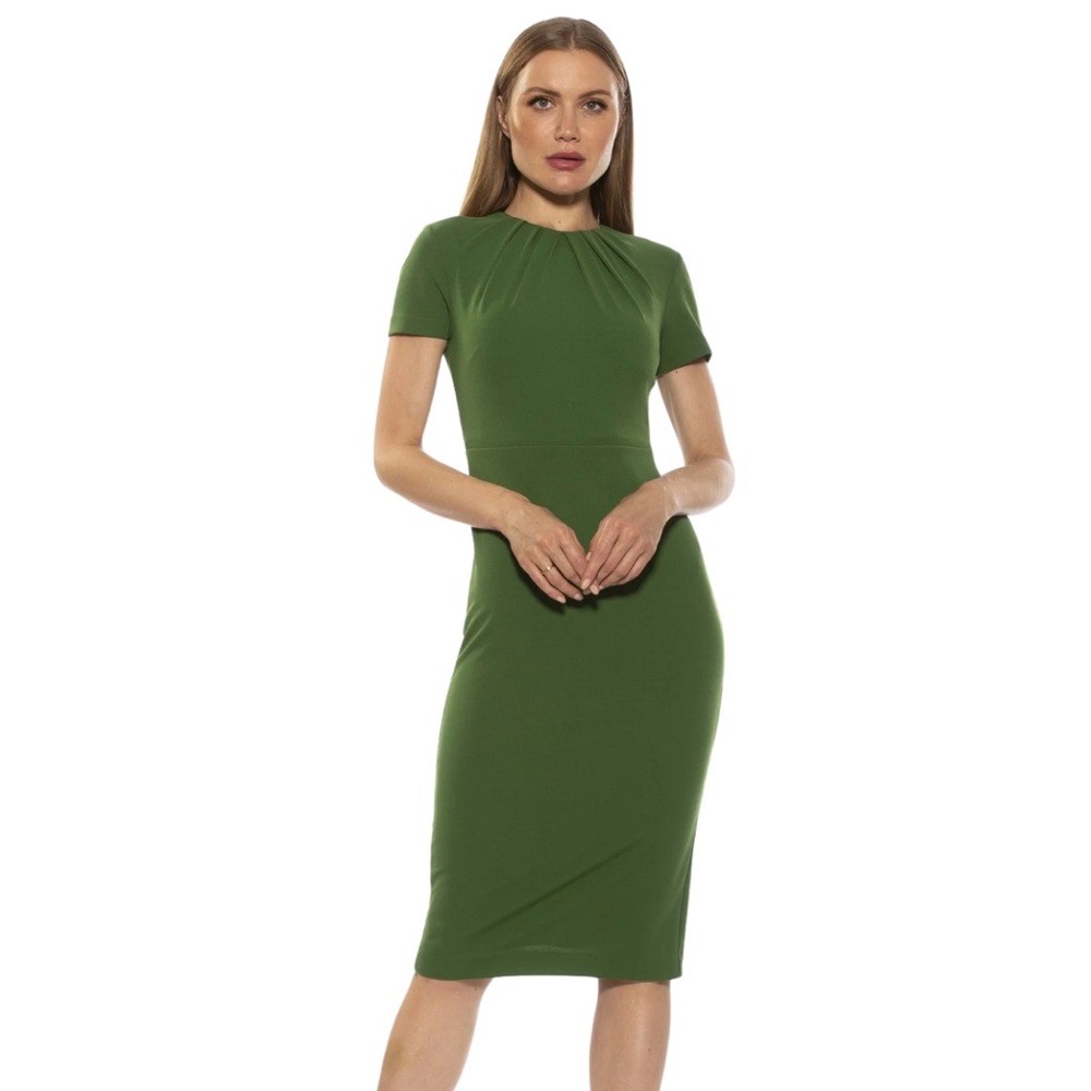 Alexia Admor Quinn Green Sheath Short Sleeve Midi Dress